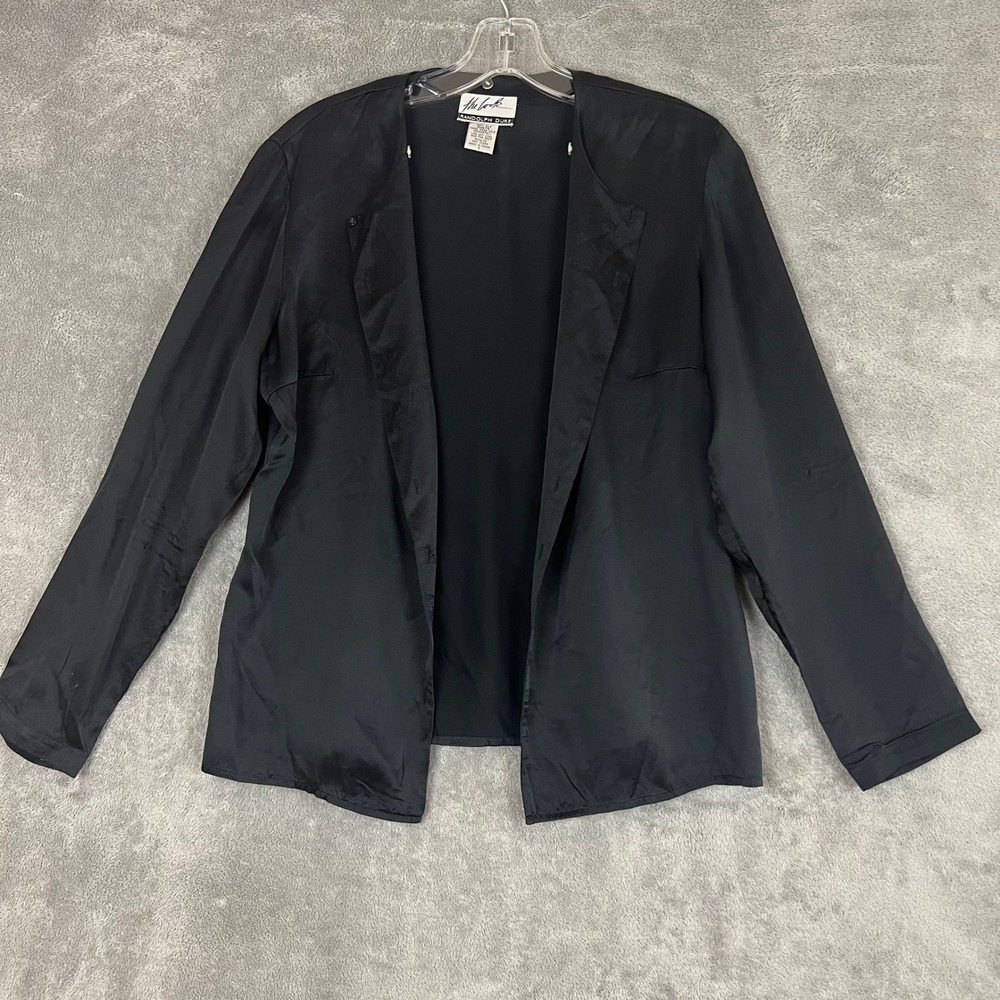 Vintage Randolf Duke Cardigan Jacket Womens 8 100% Silk Black Minimalist